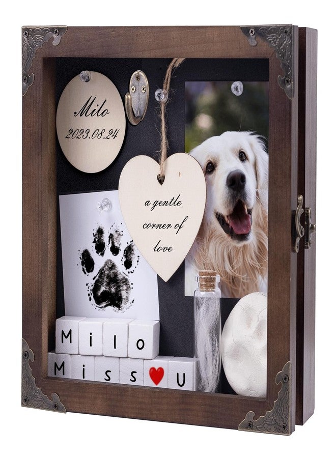 DigNew 8.6'' Pet Memorial Shadow Box, Customizable Display Case for Dog Cat, Paw Print Hair Preservation, Picture Frame with Paw Print Kit Ashes Fur Jar as Pet Loss Sympathy Gift - Image 1